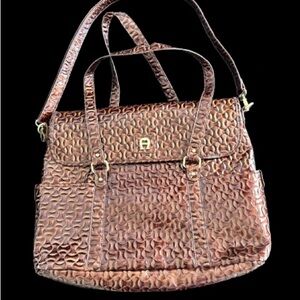Etienne Aigner Vintage Embossed Brown Shoulder Bag Crossbody Satchel